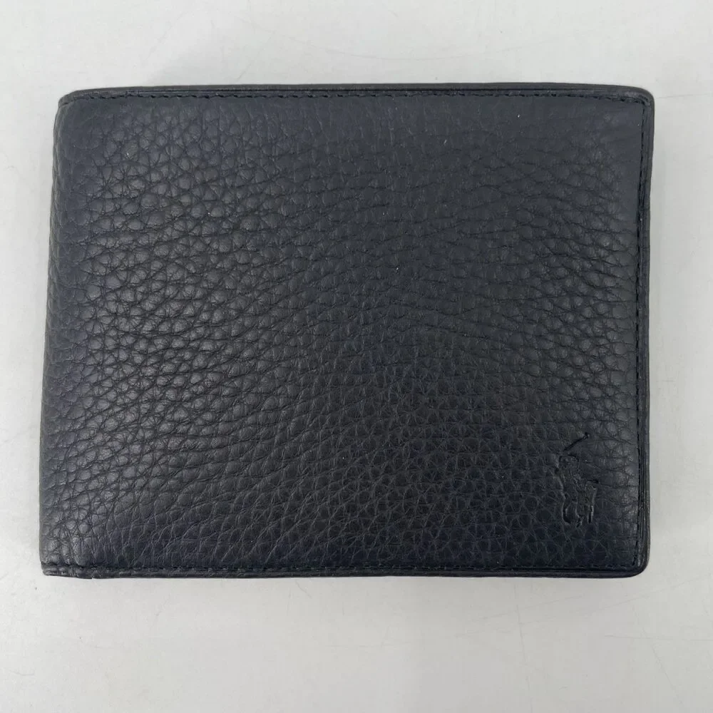 Polo Ralph Lauren CATALINA Pass Case Black Pebbled Leather Bifold Wallet NEW